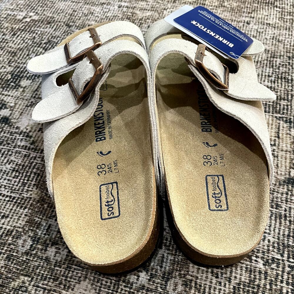 NEW Birkenstock Arizona Leather Suede Tan Sandals Size EU 38 US 7 - Picture 4 of 4